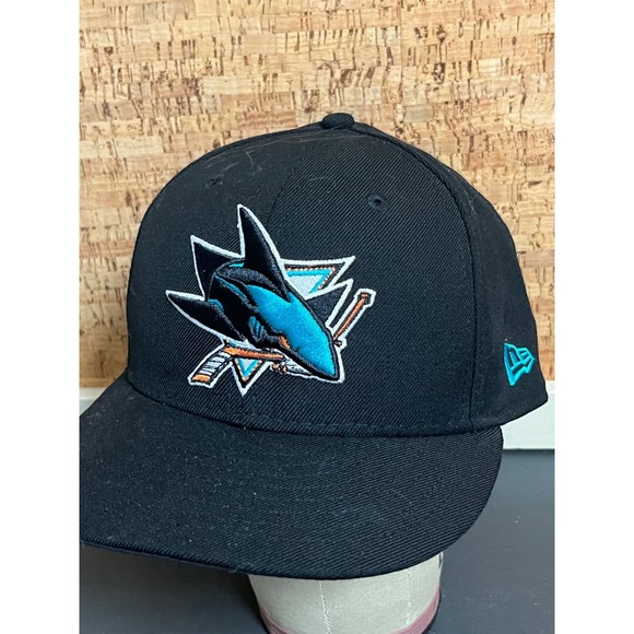Vtg New Era‎ San Jose Sharks NHL 59FIFTY Fitted Black Teal Size 7 3/4 made USA